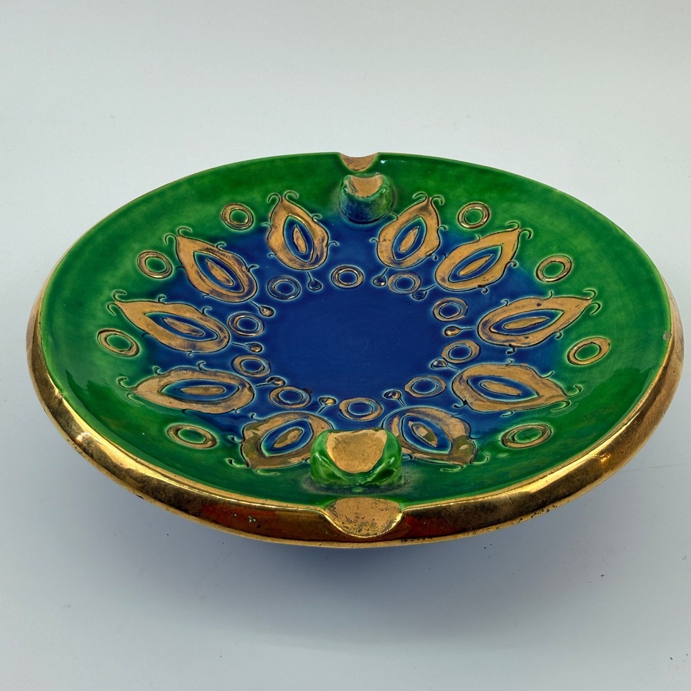 Vintage Bitossi Soraya Thai Silk Ashtray Aldo Londi Italy MCM Pottery Dish 7.5" - Picture 3 of 9